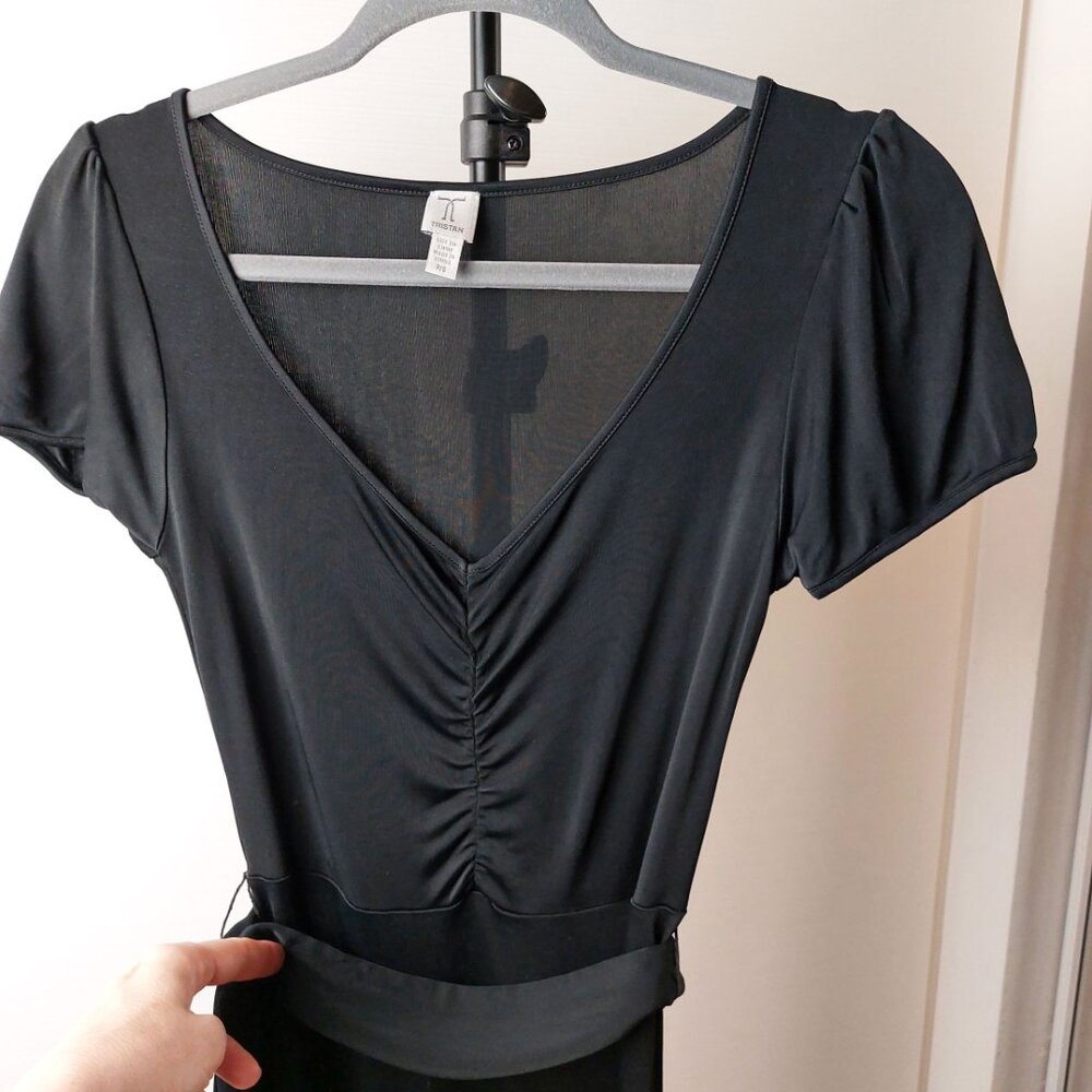 LBD Little Black Dress Deep Wide V-Neck with Belt Size Small